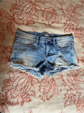 Women's Light Blue Frayed Hem Denim Shorts